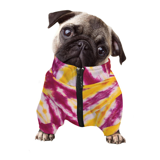 Red And Yellow Spider Tie Dye Print Dog Zip Up Jacket