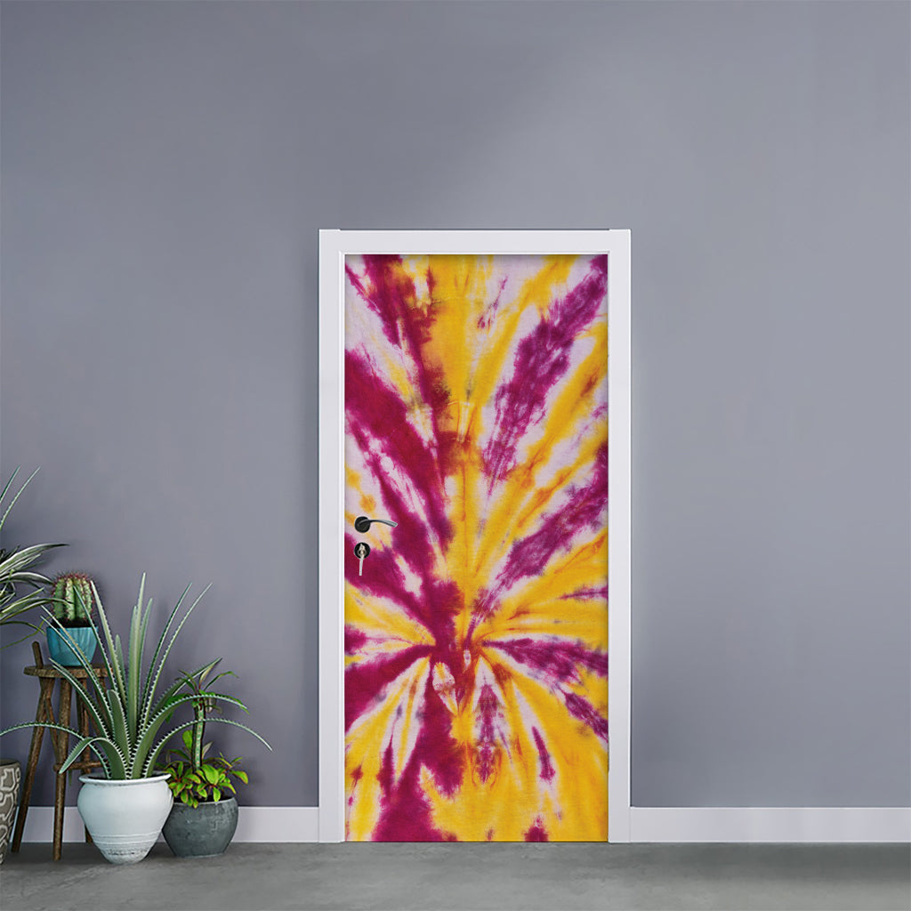 Red And Yellow Spider Tie Dye Print Door Sticker