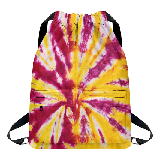 Red And Yellow Spider Tie Dye Print Drawstring Backpack