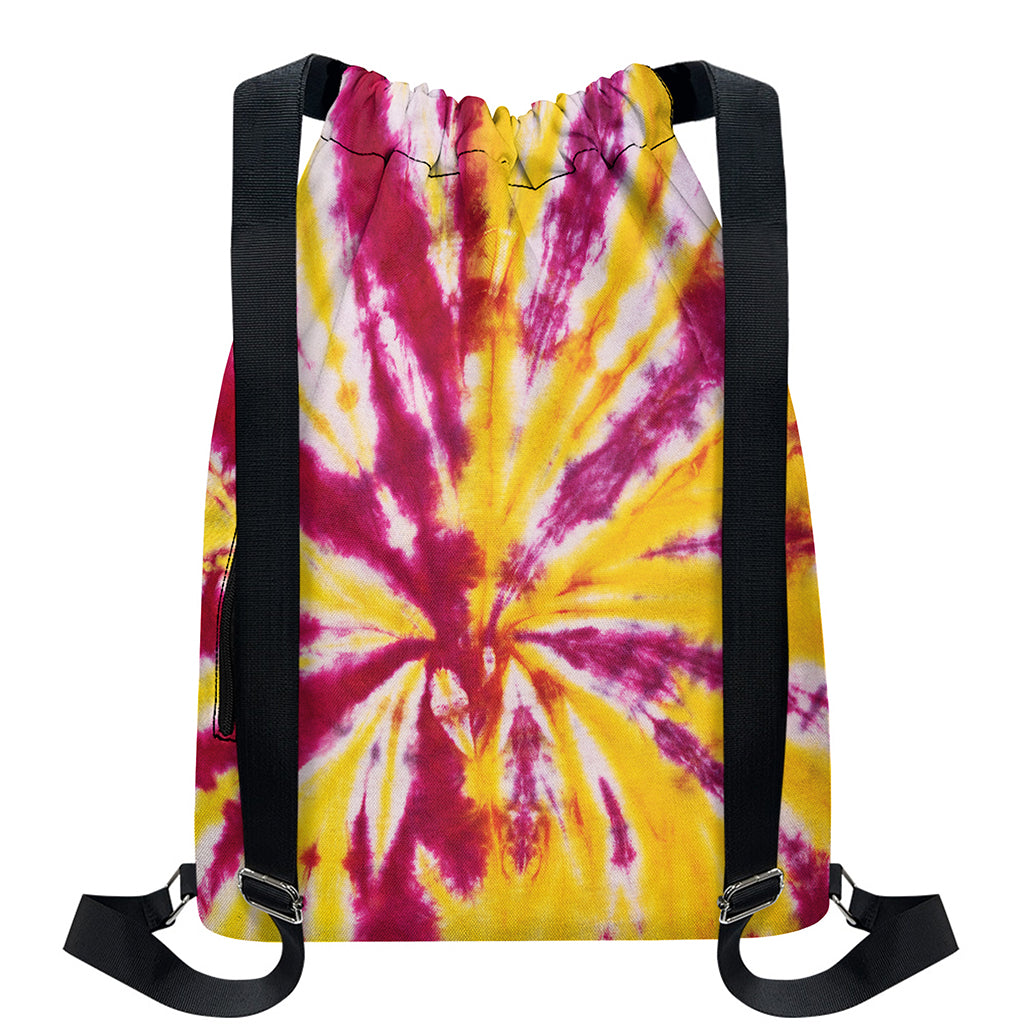 Red And Yellow Spider Tie Dye Print Drawstring Backpack