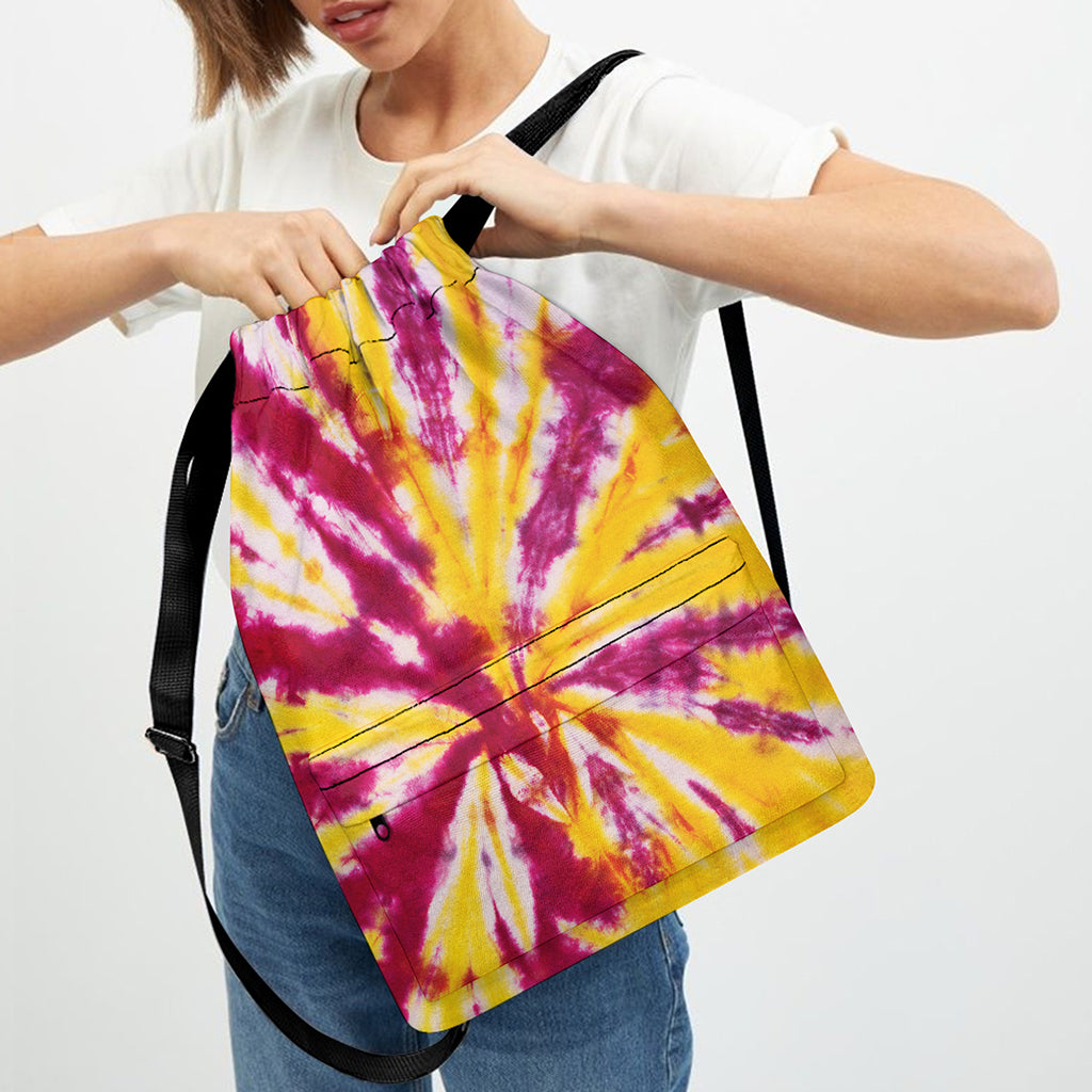 Red And Yellow Spider Tie Dye Print Drawstring Backpack