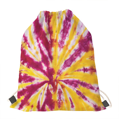 Red And Yellow Spider Tie Dye Print Drawstring Bag