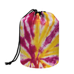 Red And Yellow Spider Tie Dye Print Drawstring Makeup Bag