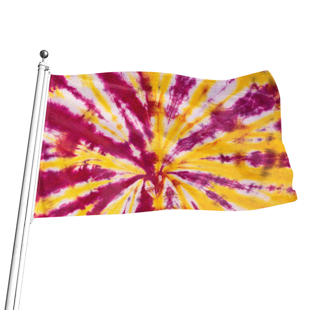 Red And Yellow Spider Tie Dye Print Flag