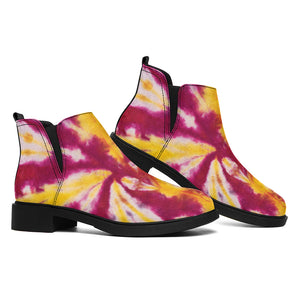 Red And Yellow Spider Tie Dye Print Flat Ankle Boots