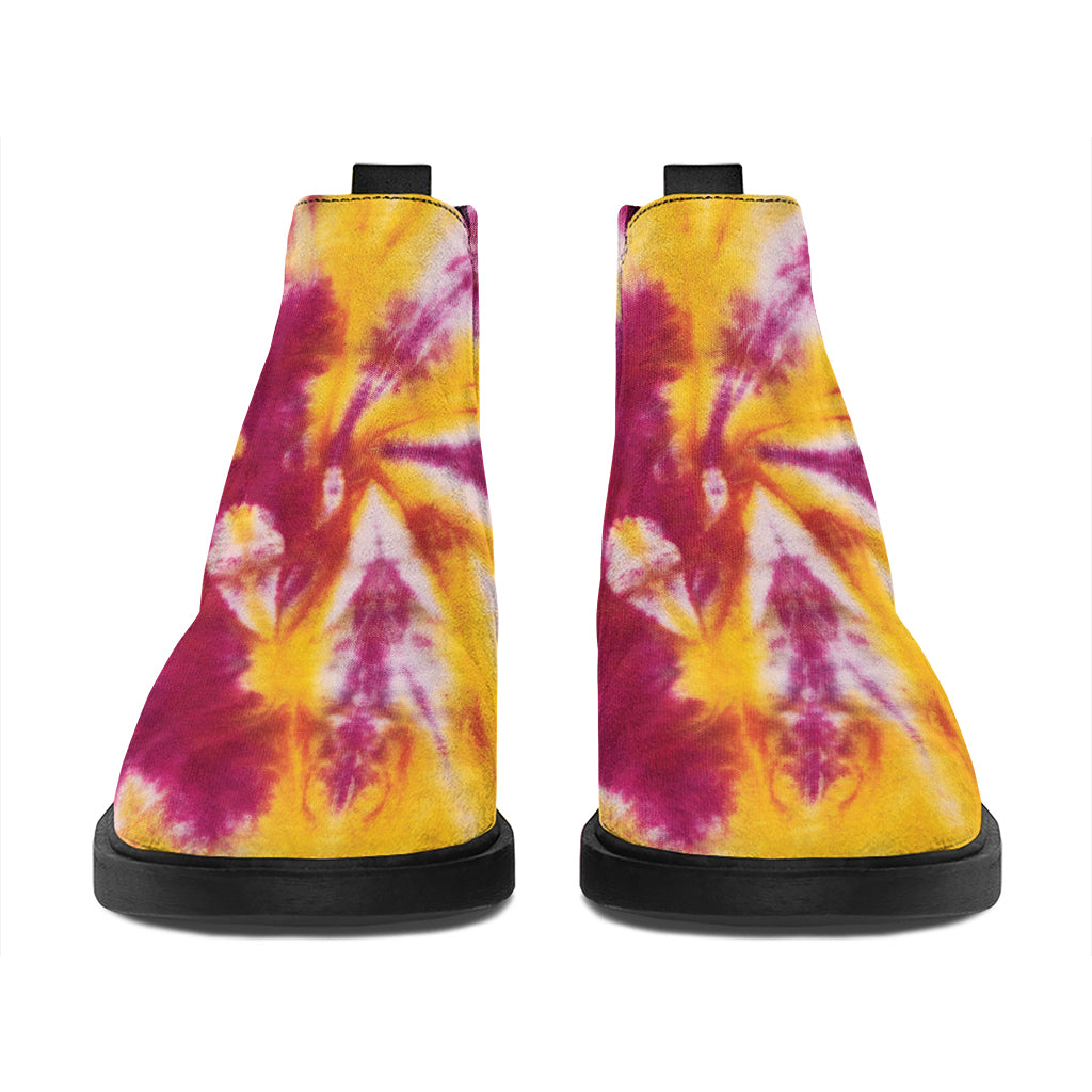 Red And Yellow Spider Tie Dye Print Flat Ankle Boots