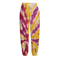 Red And Yellow Spider Tie Dye Print Fleece Lined Knit Pants