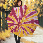 Red And Yellow Spider Tie Dye Print Foldable Umbrella