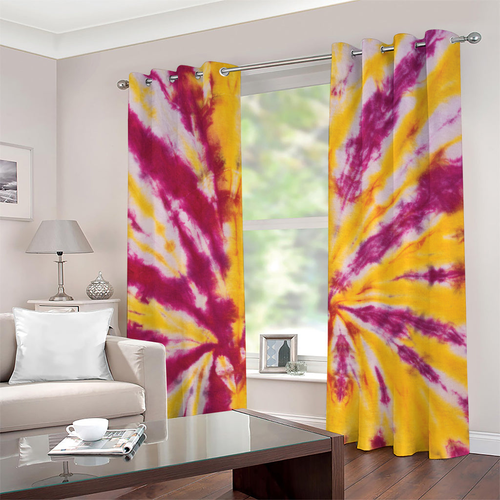Red And Yellow Spider Tie Dye Print Grommet Curtains