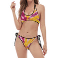 Red And Yellow Spider Tie Dye Print Halter Scoop Tie Side Bikini