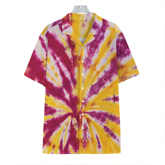 Red And Yellow Spider Tie Dye Print Hawaiian Shirt