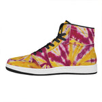 Red And Yellow Spider Tie Dye Print High Top Leather Sneakers