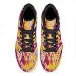 Red And Yellow Spider Tie Dye Print High Top Leather Sneakers