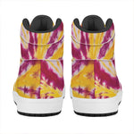 Red And Yellow Spider Tie Dye Print High Top Leather Sneakers