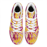 Red And Yellow Spider Tie Dye Print High Top Leather Sneakers