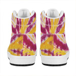 Red And Yellow Spider Tie Dye Print High Top Leather Sneakers