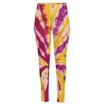 Red And Yellow Spider Tie Dye Print High-Waisted Pocket Leggings