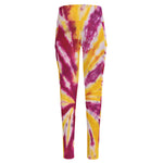 Red And Yellow Spider Tie Dye Print High-Waisted Pocket Leggings