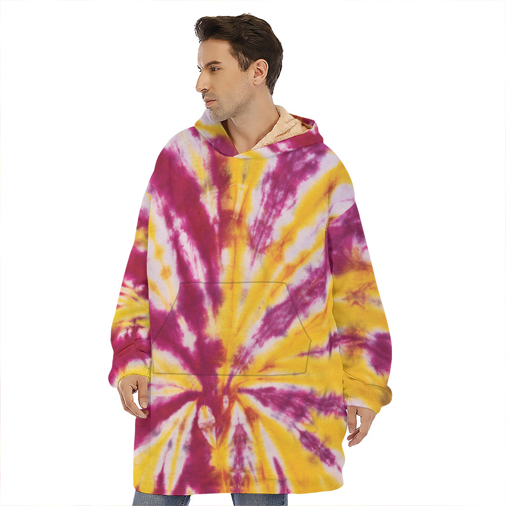 Red And Yellow Spider Tie Dye Print Hoodie Blanket