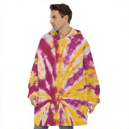 Red And Yellow Spider Tie Dye Print Hoodie Blanket
