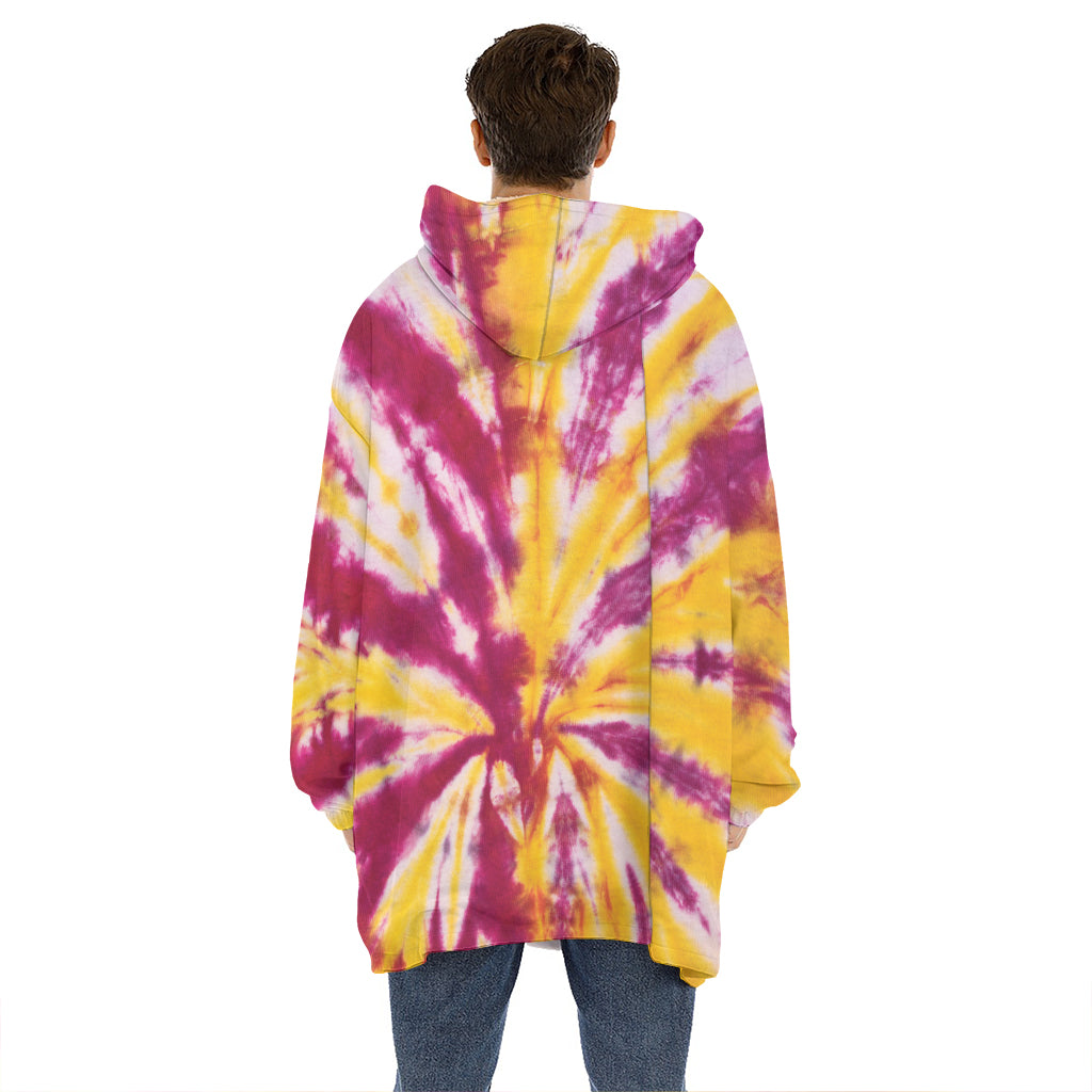 Red And Yellow Spider Tie Dye Print Hoodie Blanket