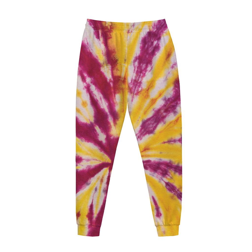 Red And Yellow Spider Tie Dye Print Jogger Pants