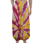 Red And Yellow Spider Tie Dye Print Lantern Pants