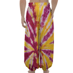 Red And Yellow Spider Tie Dye Print Lantern Pants