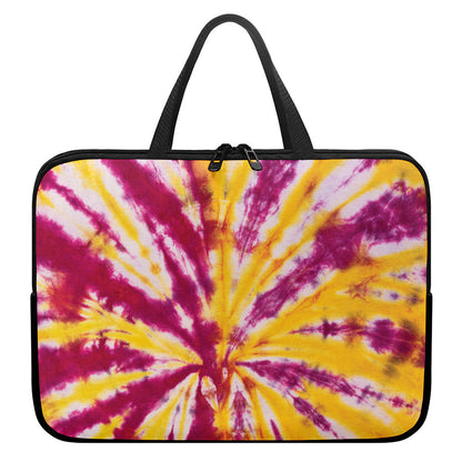 Red And Yellow Spider Tie Dye Print Laptop Sleeve With Handle
