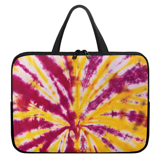 Red And Yellow Spider Tie Dye Print Laptop Sleeve With Handle