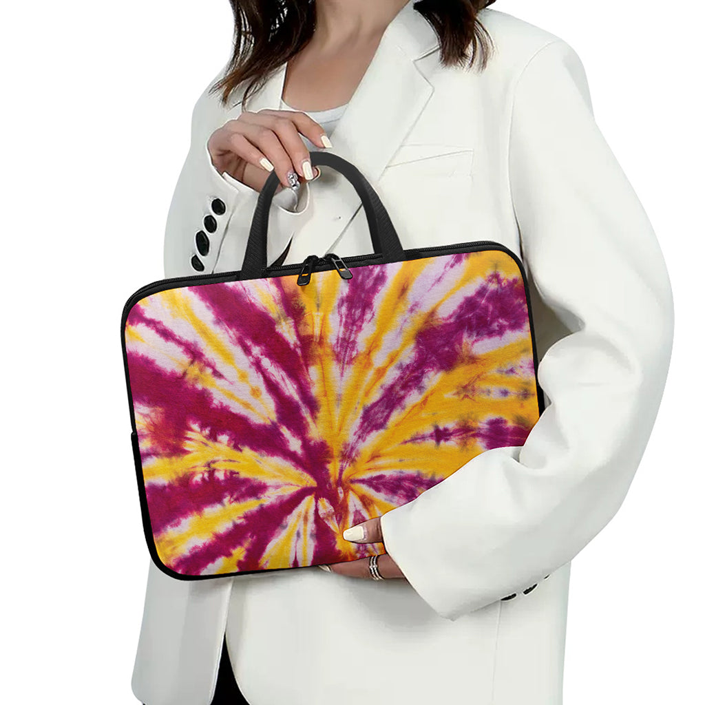 Red And Yellow Spider Tie Dye Print Laptop Sleeve With Handle