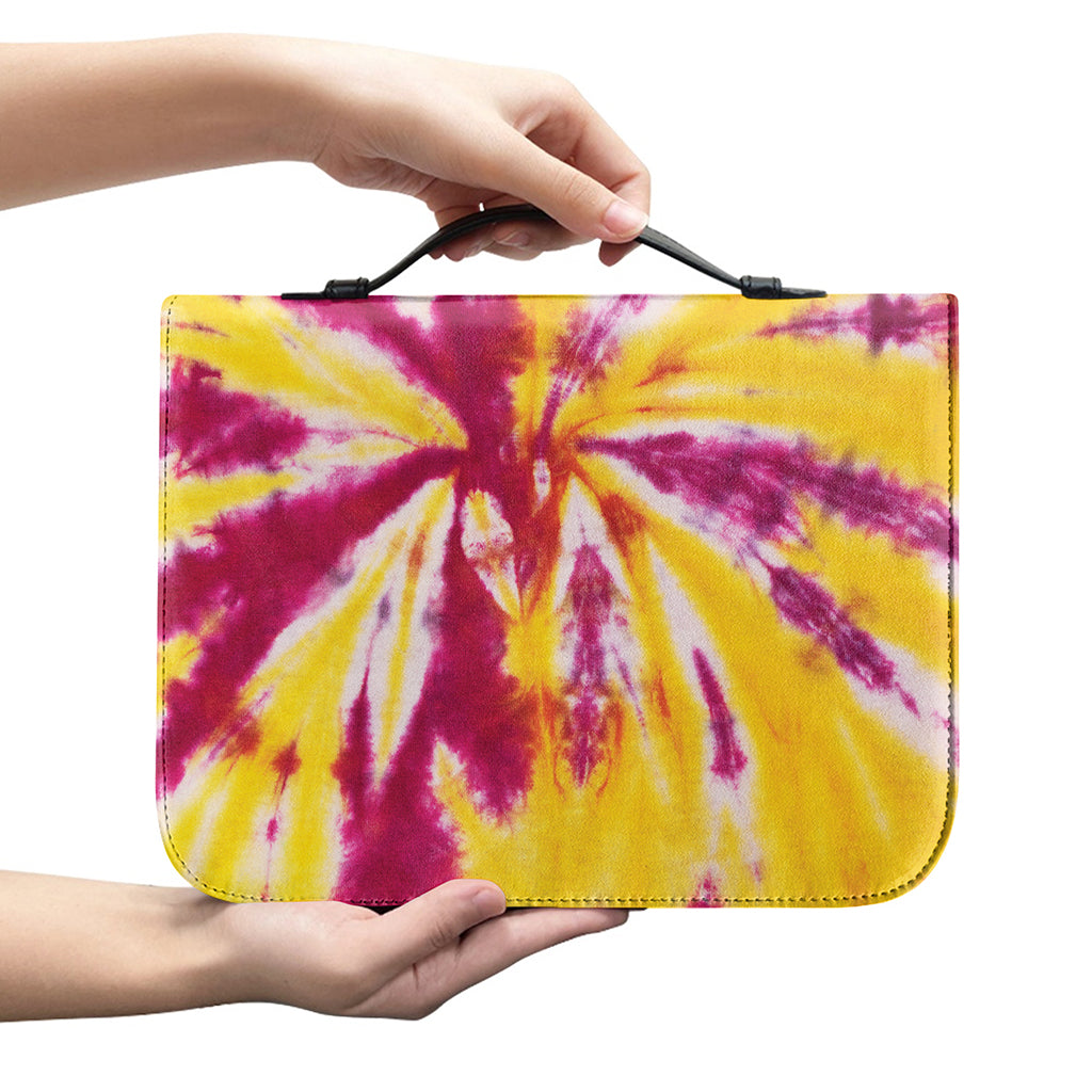 Red And Yellow Spider Tie Dye Print Leather Bible Cover