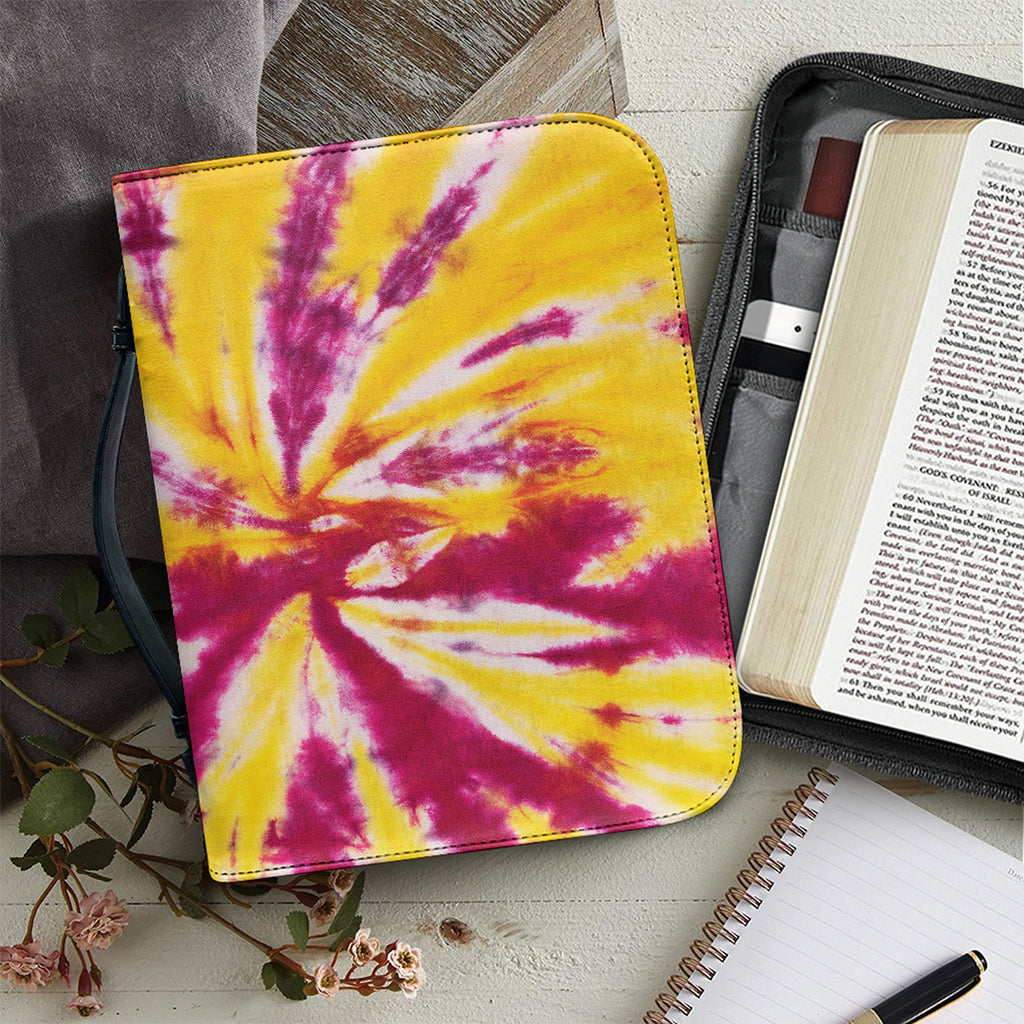Red And Yellow Spider Tie Dye Print Leather Bible Cover