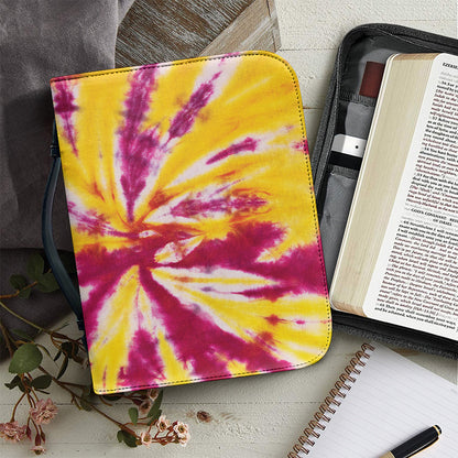 Red And Yellow Spider Tie Dye Print Leather Bible Cover
