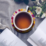 Red And Yellow Spider Tie Dye Print Leather Coaster Set