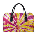 Red And Yellow Spider Tie Dye Print Leather Duffel Bag