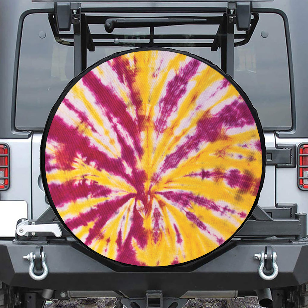 Red And Yellow Spider Tie Dye Print Leather Spare Tire Cover