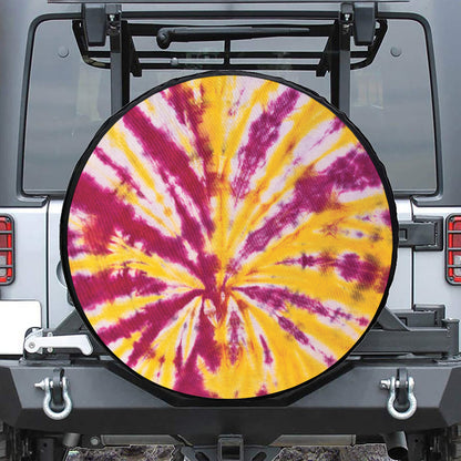 Red And Yellow Spider Tie Dye Print Leather Spare Tire Cover