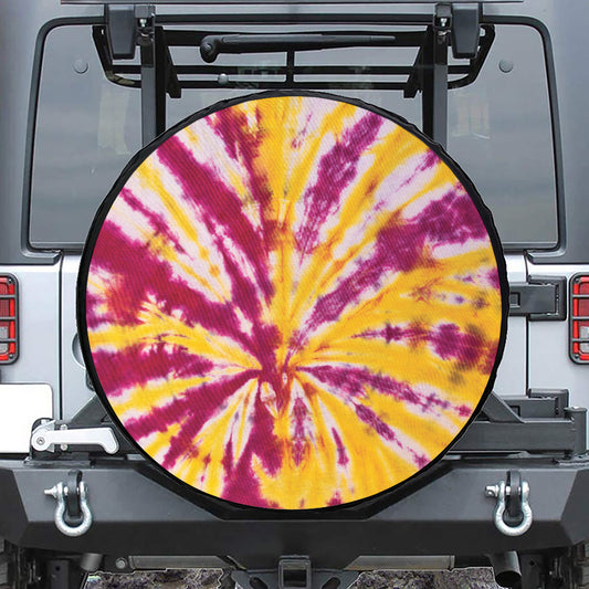 Red And Yellow Spider Tie Dye Print Leather Spare Tire Cover