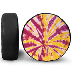 Red And Yellow Spider Tie Dye Print Leather Spare Tire Cover