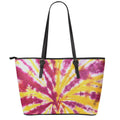 Red And Yellow Spider Tie Dye Print Leather Tote Bag With Zipper