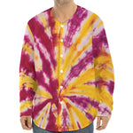Red And Yellow Spider Tie Dye Print Long Sleeve Baseball Jersey
