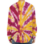 Red And Yellow Spider Tie Dye Print Long Sleeve Baseball Jersey