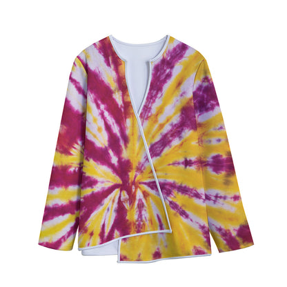 Red And Yellow Spider Tie Dye Print Long Sleeve Short Coat