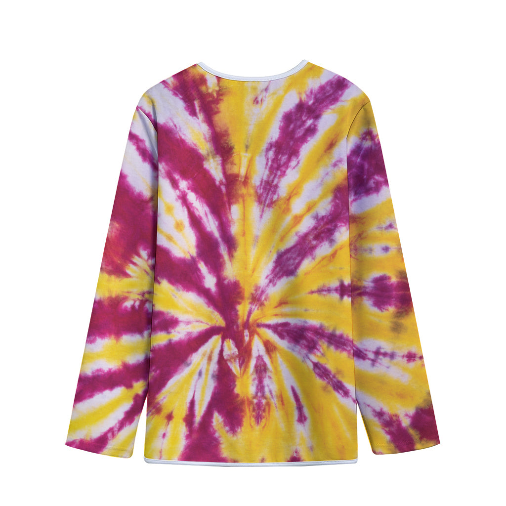Red And Yellow Spider Tie Dye Print Long Sleeve Short Coat