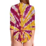 Red And Yellow Spider Tie Dye Print Long Sleeve Swimsuit