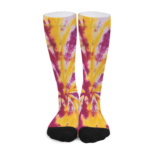 Red And Yellow Spider Tie Dye Print Long Socks