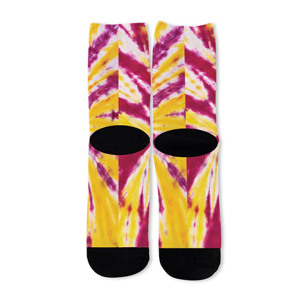 Red And Yellow Spider Tie Dye Print Long Socks