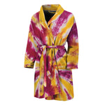 Red And Yellow Spider Tie Dye Print Men's Bathrobe