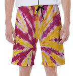 Red And Yellow Spider Tie Dye Print Men's Beach Shorts